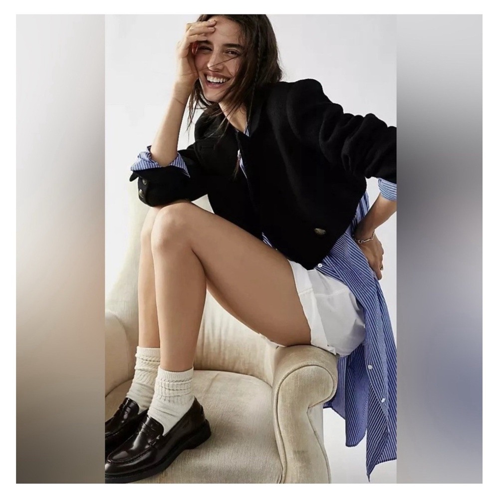 Free People Perry Black Wool Cropped Blazer Jacket‎ Old Money Preppy Band Fall